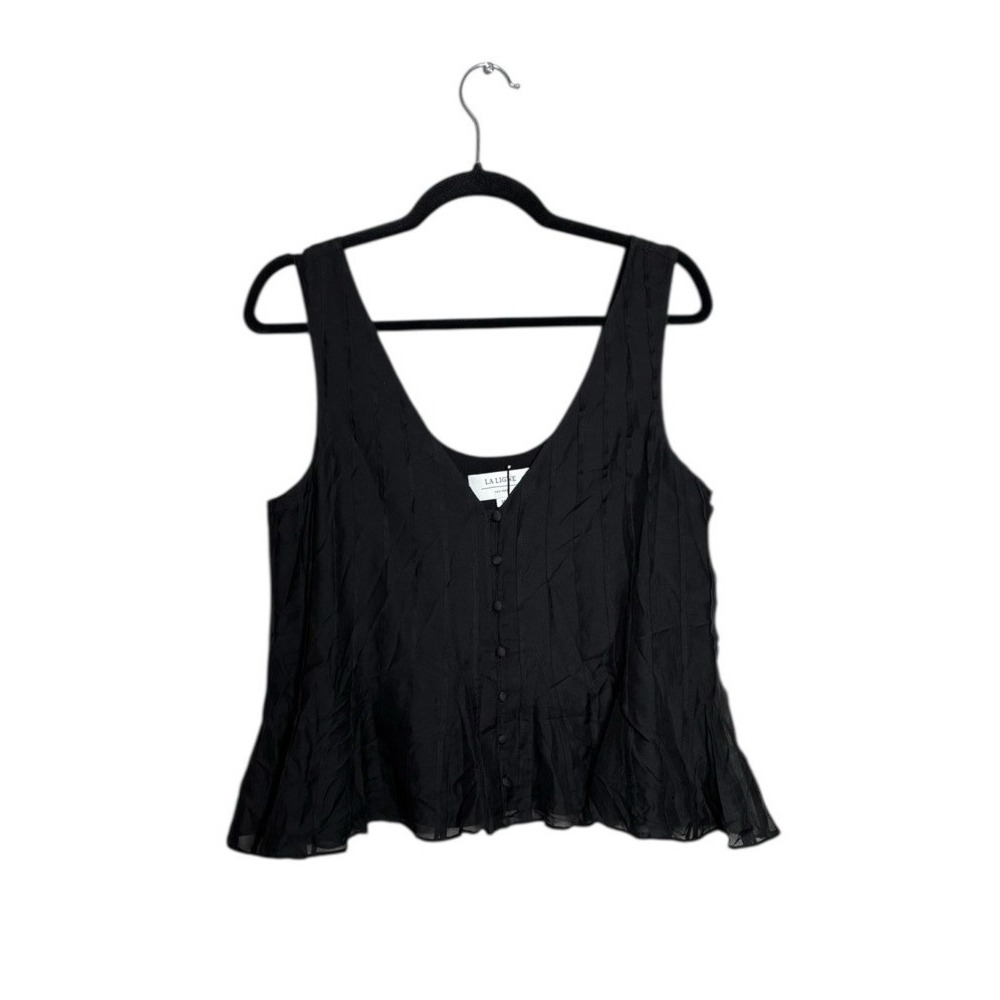 La Ligne Penelope Black Pleated Sleeveless Flowy Blouse